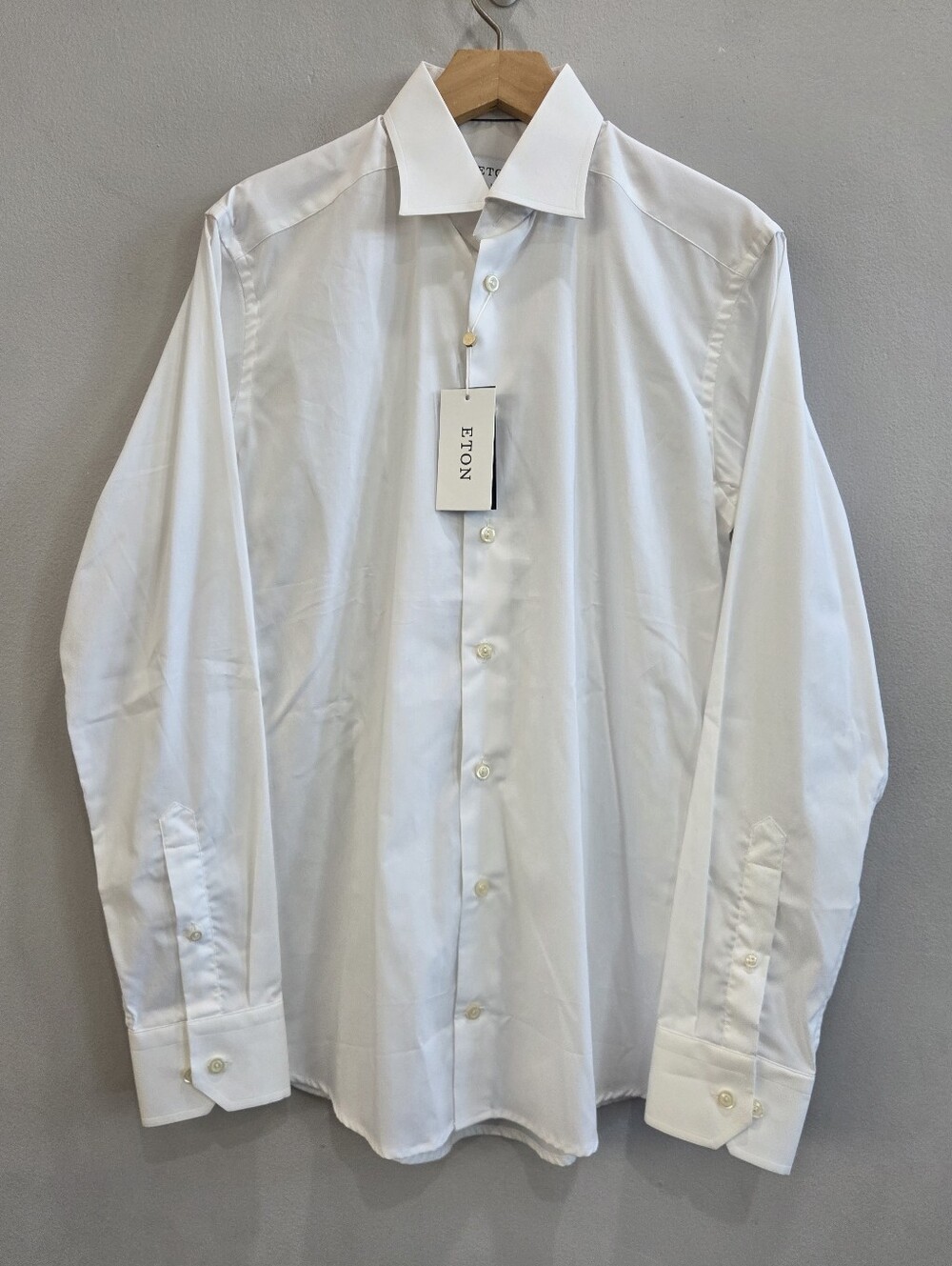 ETON White Slim Fit Dress Shirt 100% Cotton Classic Traveller Men's 38 15